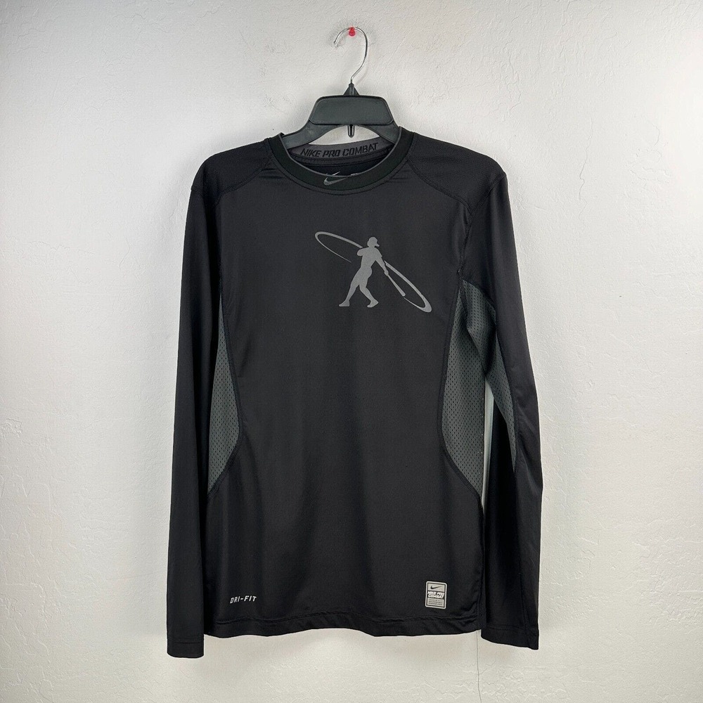 Nike Pro Combat Dri Fit Top Men S Black Gray Fitted Athletic Long Sleeve Stretch
